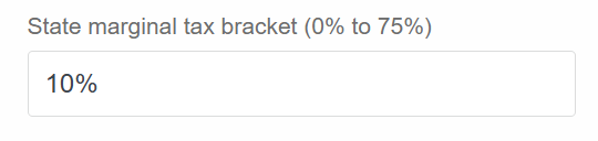 Investment return calculator field for state marginal tax bracket, ranging from 0% to 75%
