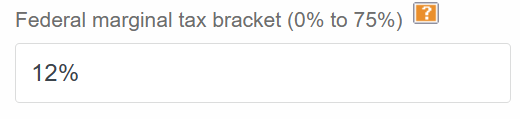 Investment return calculator field for federal marginal tax bracket, ranging from 0% to 75%