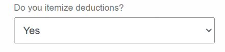 Investment return calculator dropdown asking whether you itemize deductions