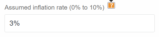Investment return calculator field for assumed inflation rate, ranging from 0% to 10%