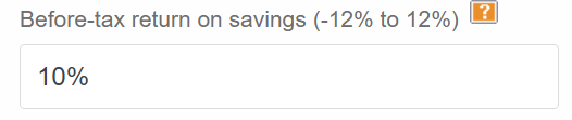 Savings calculator field for before-tax return on savings, ranging from -12% to 12%