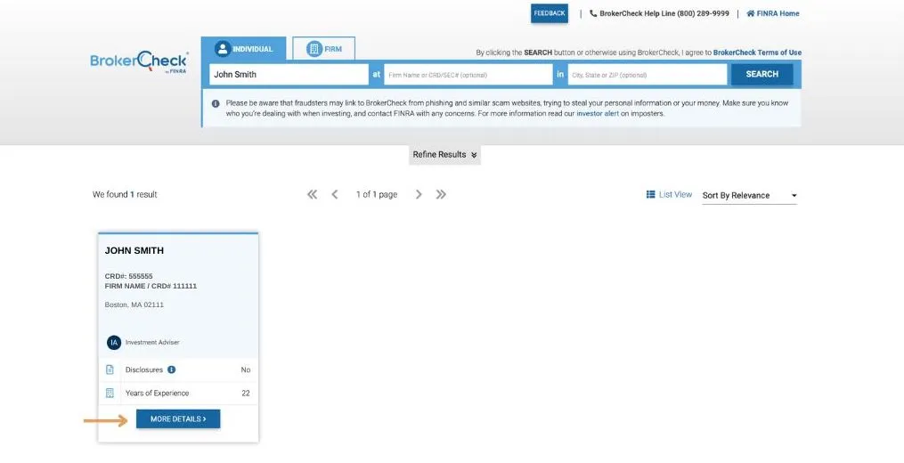 For further detailed information on your advisor, select the “More Details” button to generate a report summary